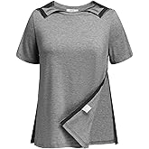 Deyeek Post Shoulder Surgery Shirts for Women Tear Away Side Snap Chemo Port Shirts Short Sleeve Adaptive Clothing