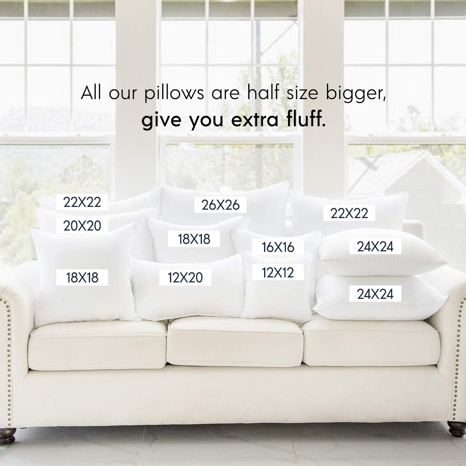 Phantoscope 20x20 Pillow Insert - Throw Pillow Insert with 100% Cotton Cover - 20 Inch Pillow Inserts Square Lumbar Pillow Stuffer - Decorative Sofa Couch Throw Pillows: Home & Kitchen
