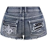 Verdusa Women's Y2K Grunge Ultra Low Waist Denim Shorts Frayed Raw Hem Skinny Jean Shorts