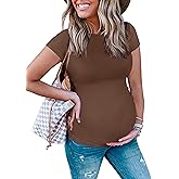 Peauty Maternity Ribbed Crew Neck Short Sleeve T-Shirt
