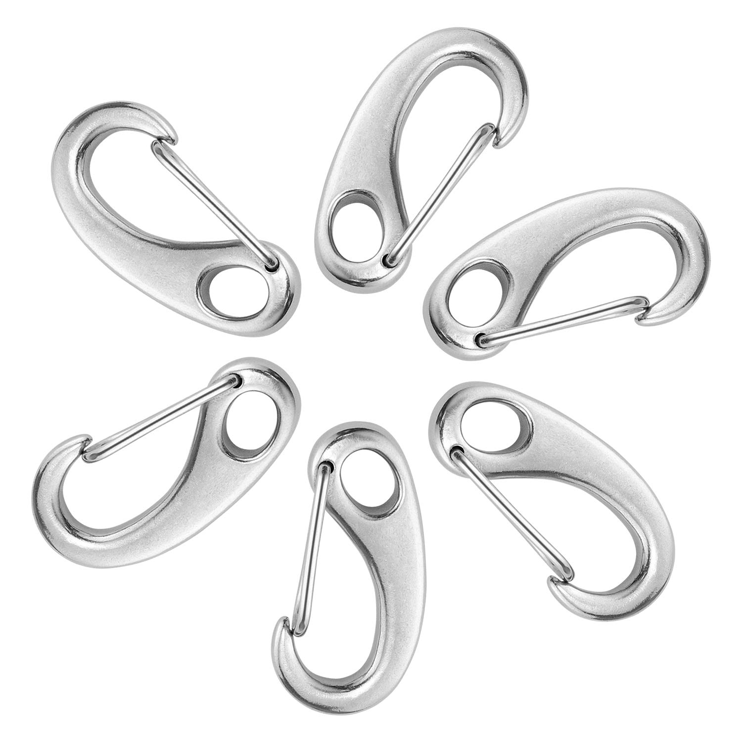 Homgaty 6Pcs Spring Snap Hook Carabiner, 304 Stainless Steel Spring Snap Rope Hook Clip 50mm/1.96" Quick Link Carabiner for Flag Pole Hardware