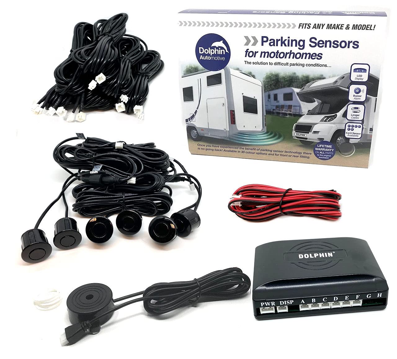 Dolphin Automotive MPS600 Motorhome Camper Van RV Reverse Parking Sensors With Audio Buzzer (Gloss Black)