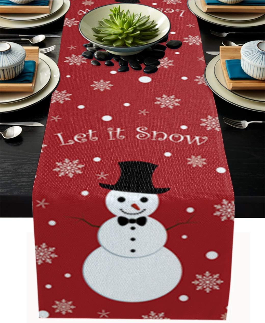Table Runner Christmas Snowman Let it Snow Design for