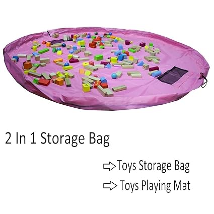 Okayji Toy Storage - Portable Children Play Mat Cum Toy Storage Bags Toys Organizer Blanket Kids Children Infant Baby Toy Buggy Bag - Great for Storing Small and Medium Size Toy, Pink