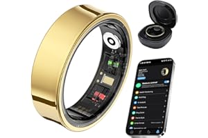 AMOVAN Smart Ring for Women Men, Fitness Tracker Ring with Body Temperature, Heart Rate, Blood Oxygen, Sleep Monitor, Calories, No Subscription Fee, IP68 Waterproof for iPhone & Android (Gold, #8)