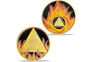 6 Year Sobriety Coin Gold Flames AA Chip and Medallions Anniversary Token Recovery Gift for Men Women