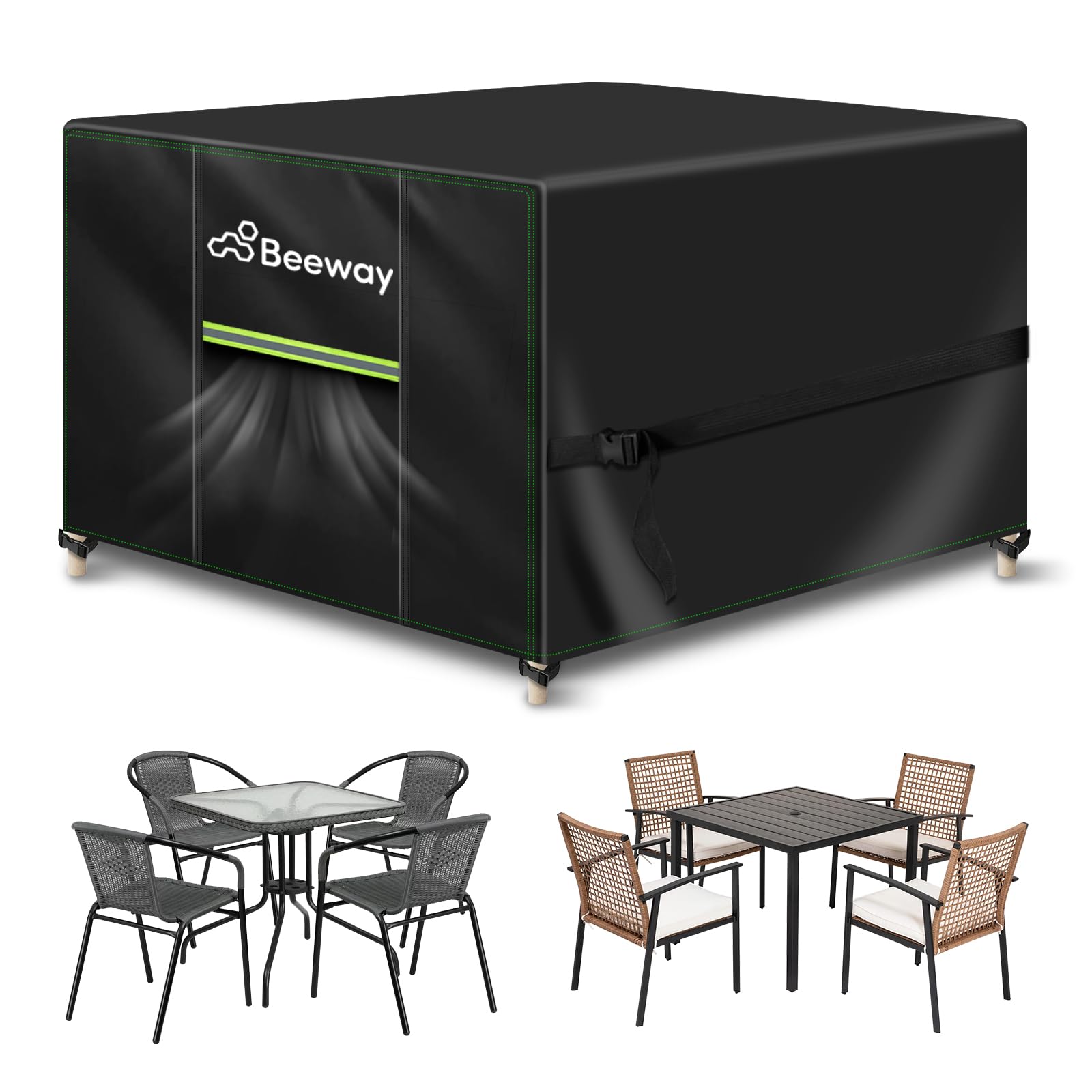 BEEWAY Garden Furniture Cover With Air Vent, Waterproof Patio Rattan Sofa Table Chair Set Cover - 420D Oxford Fabric, Windproof - 150x150x72cm