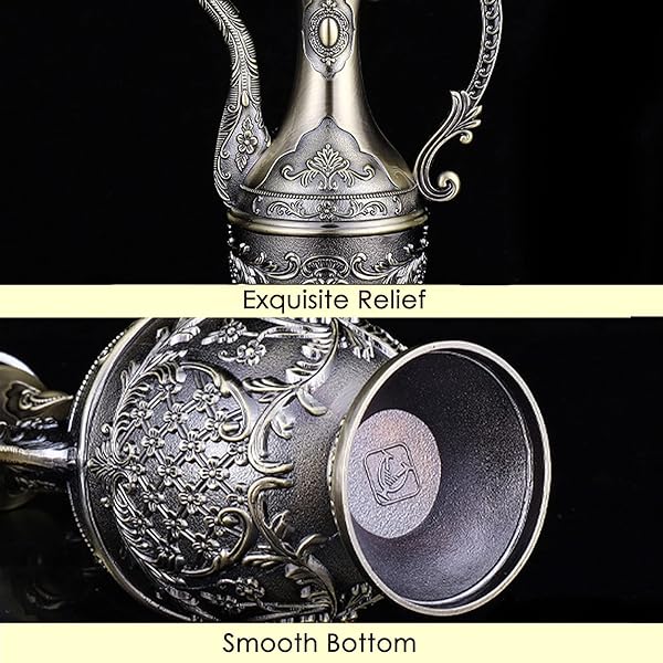 VINTAGE TURKISH COFFEE POT AND CUPS SET,TEA SERVICE SET INCLUDING TEAPOT,TEA TRAY AND METAL CUPS FOR WINE CABINET DECOR,WEDDING ORNAMENTS (BRONZE WITH YELLOW CRYSTAL)