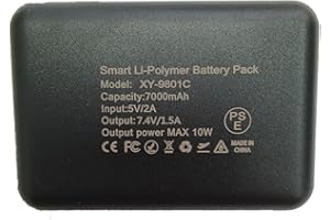 XMYIQI XY-9801C Rechargeable Battery Pack 7.4V 1.5A 7000mAh with DC 3.5mm output,Type-C Input, Portable,Power consumption display, for Heated Hats, Gloves, Socks,Compact and lightweight for home and travel.