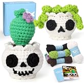 CrochetBox Halloween Crochet Kit for Beginners Adults, Skull Potted Plant | Crocheting Kitting for Teen, Craft Gifts with Crochets Yarns, Hook, Step-by-Step Video, Instruction, DIY Knitting Supplies