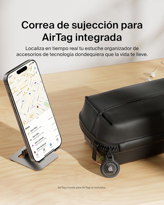 Estuche Organizador de Accesorios de Tecnología para Viajar, Bolsa de Transporte para batería Externa, Cargador, y Apple Pencil, Correa para AirTag, Tela Suave y Duradera