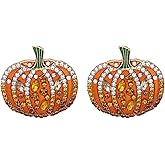 Aksod Halloween Pumpkin Earrings Crystal Dripping Oil Earrings Studs Cute Sparkly Enamel Pumpkin Earring Holiday Costume Party Jewelry for Women