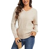 LATAHUO Womens Long Sleeve V Neck Sweaters 2025 Pullover Tops Trendy Dressy Casual Fall Fashion Clothes