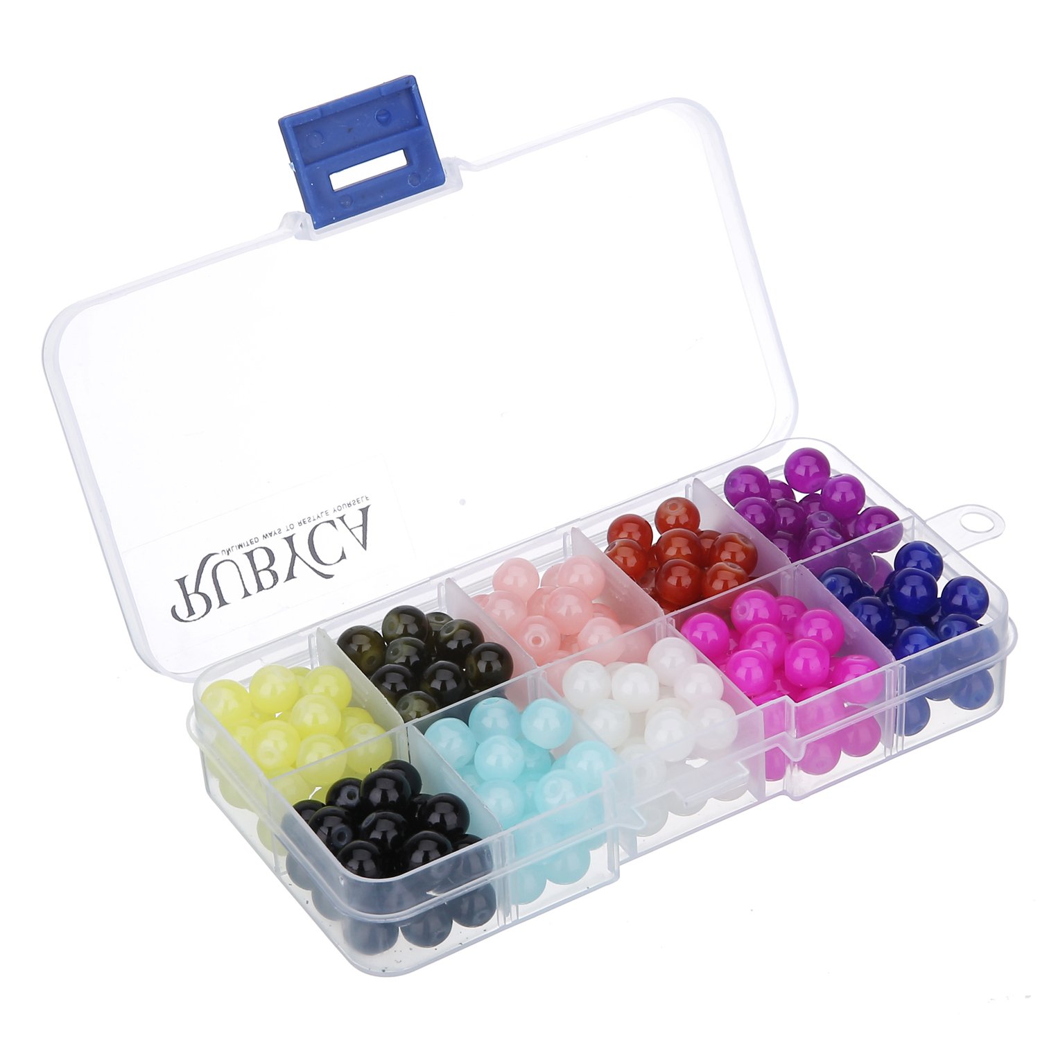 RUBYCA 8MM 250pcs Jade Imitation Round Coated Glass Bead DIY Jewelry Making Mix Color Organizer Box