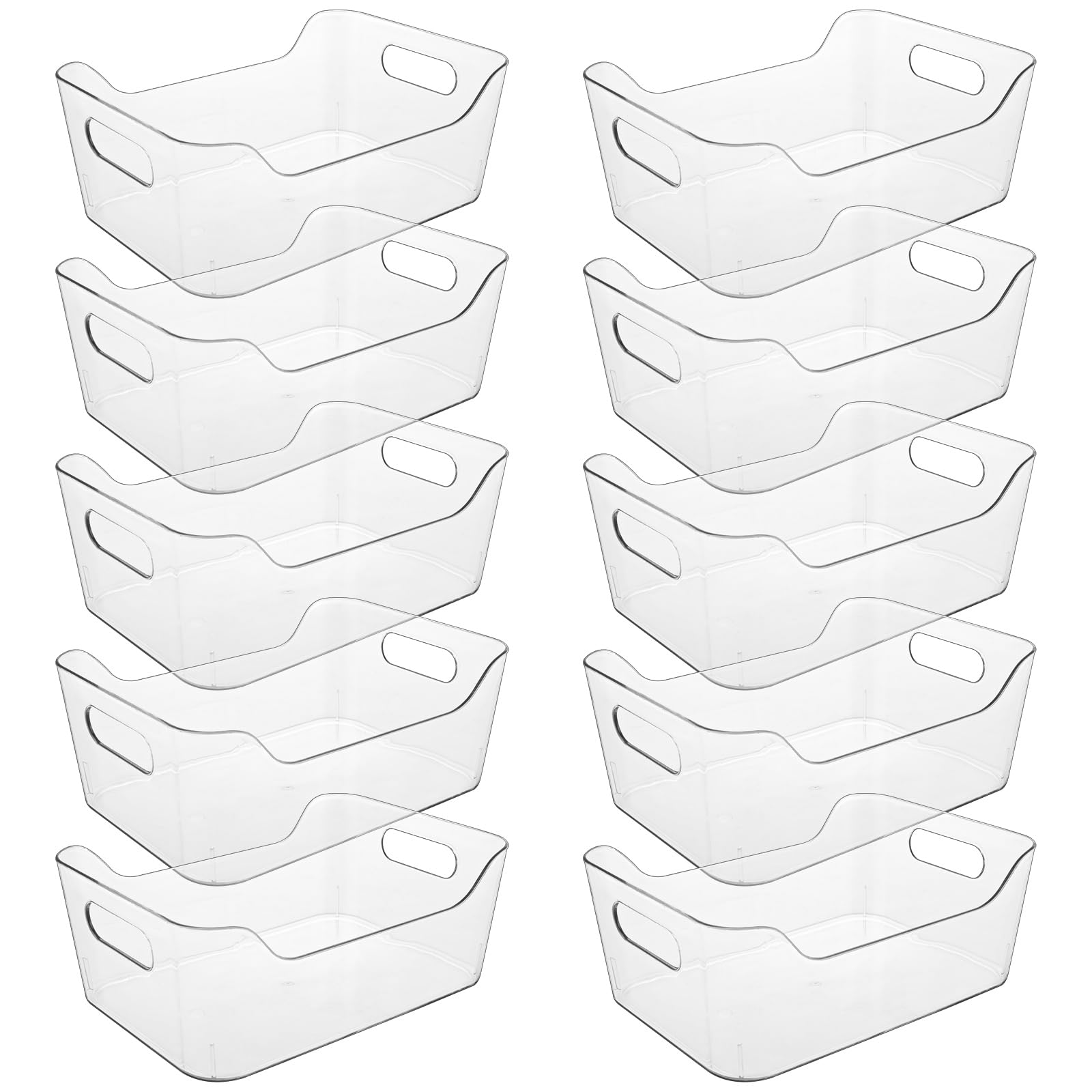 GBACHOOSE 10 Pcs Plastic Storage Bins, Fridge Organiser with Handles, Clear Pantry Organizer Bins for Desk, Refrigerator, Kitchen Pantry Cabinet, 19.7x13.9x7.7cm