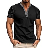 Men's Casual Henley Shirts Classic Button Cotton Short Sleeve T-Shirt Summer Basic Solid Lightweight Tees Tops