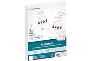 PrintWorks Blank Printable Postcards for Mailing & Printing - 1000 Cards (4.25" x 5.5" Post Card Size) - 4 per Sheet - 250 Sheets (8.5” x 11”) - Made in the USA - No Envelope Needed - White (04299)