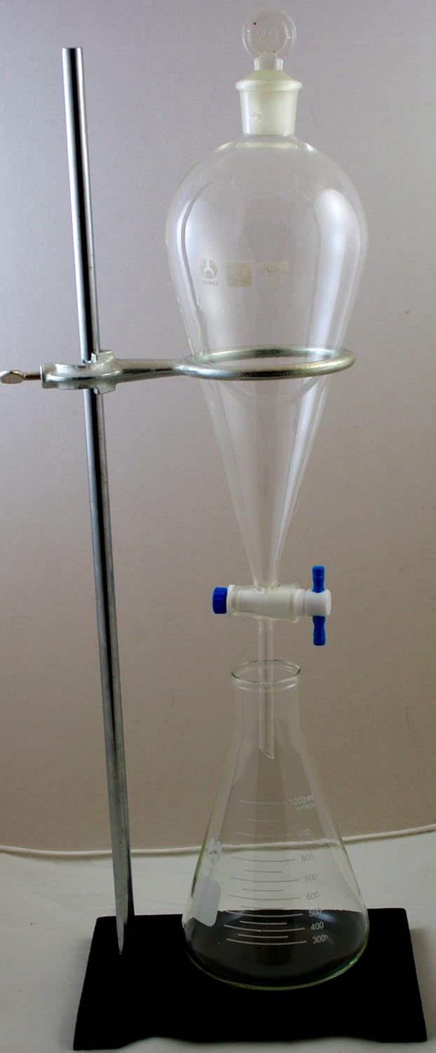 Glass 1000mL Separatory Funnel with PTFE Stopcock, Support Stand