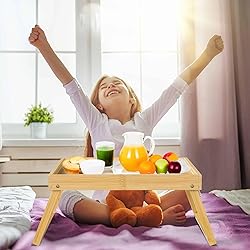 Bamboo Bed Tray Table with Folding Leg, Breakfast
