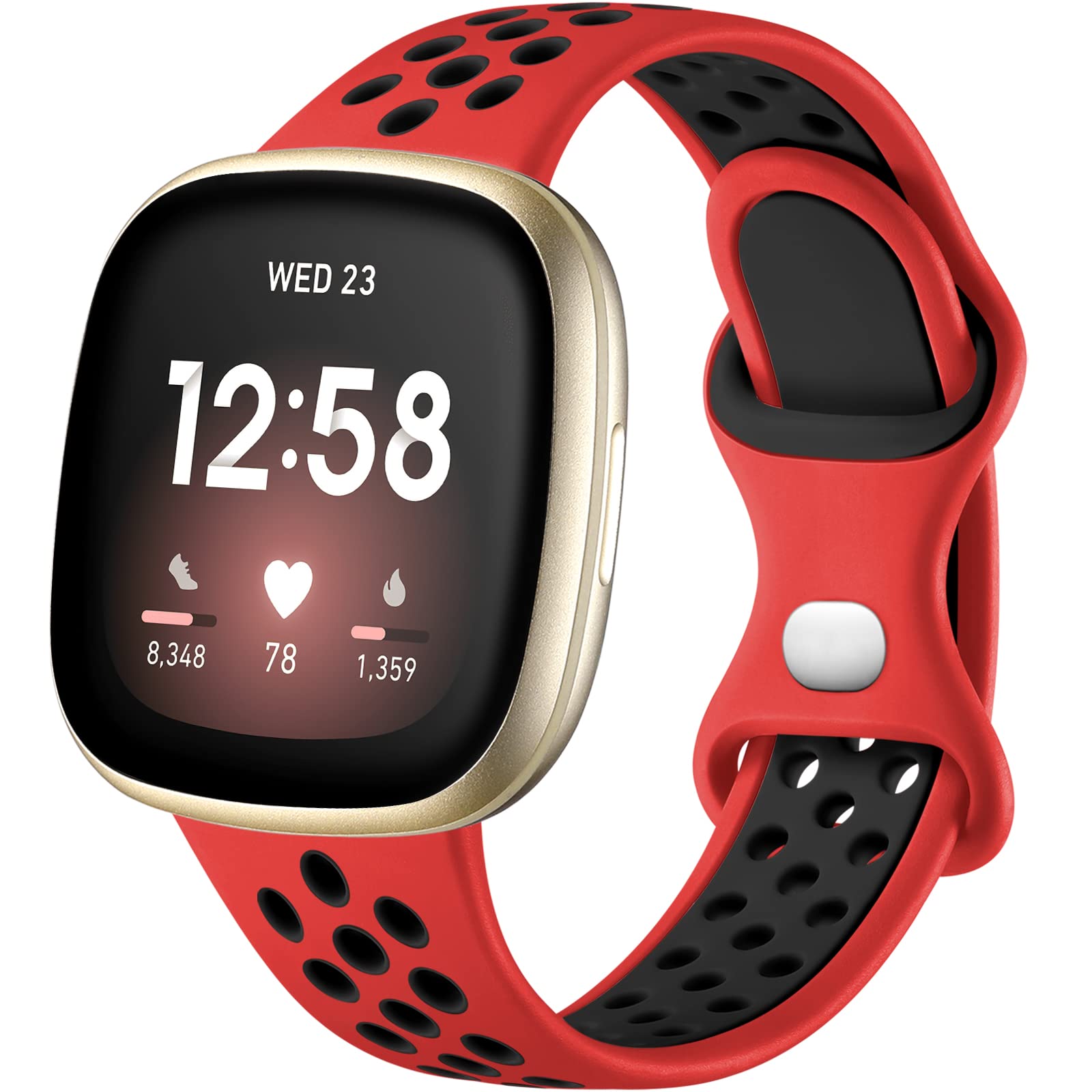 Upeak Sport Band Compatible with Fitbit Versa 3/4 Strap/Sense 2, Breathable Silicone Replacement Wristband for Women Men, Small, Red/Black
