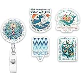 (5Pcs) Isaiah 43 2 When You Pass Through The Waters I Will Be with You Holographic Christian Badge Reels, Inspirational Retractable ID Holder Clip, Faith Gifts for Nurse Teacher Student Office Worker