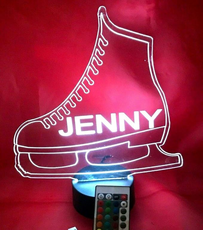 Ice Skate Light Up Lamp LED Personalized With Name Night Light Engraved Figure Skating Skate