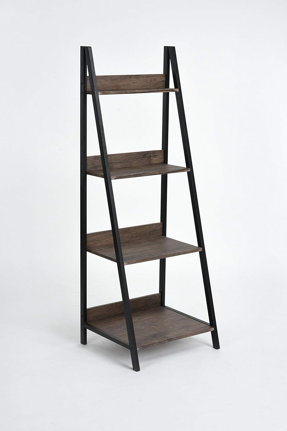 None Vintage Dark Brown Finish 4-Tier Shelves Leaning Ladder Bookcase Bookshelf Display Planter