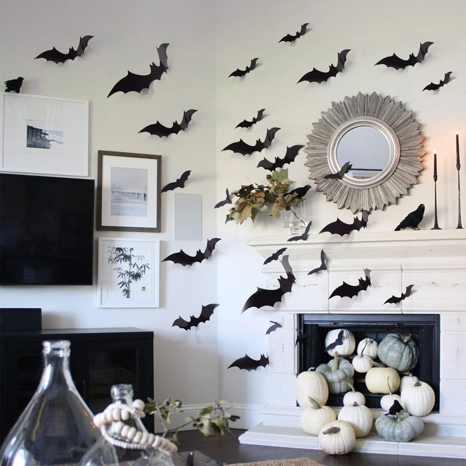 Halloween Party Indoor Outdoor Decor Supplies, 56 PCS Reusable PVC 3D Decorative Scary Bats Wall Sticker Comes with Double Sided Foam Tape: Arts, Crafts & Sewing