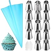 12PCS Large Piping Tips Set, Stainless Steel Frosting Tips with Reusable Pastry Bag, Cake Decorating Tip Set, Silver Pastry C