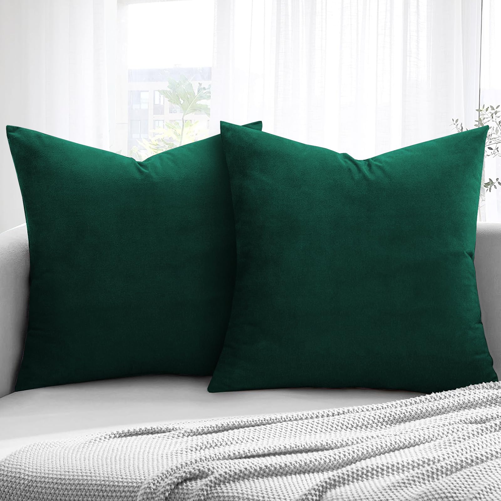 Aspire Homeware Velvet Cushion Covers 45 x 45cm Set of 2 Emerald Decorative Square Throw Pillow Cases for Sofa Bedroom Living Room and Sofa