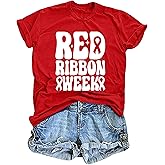ELDPS Women Red Ribbon Week Shirt:Red Ribbon Week Awareness T-Shirt Prevention Short Sleeve Tops