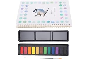 Depisuta Watercolor Workbook, Beginner Friendly Painting Kit with 12 Color Palette & Paint Brush, Creative Exploration Waterc