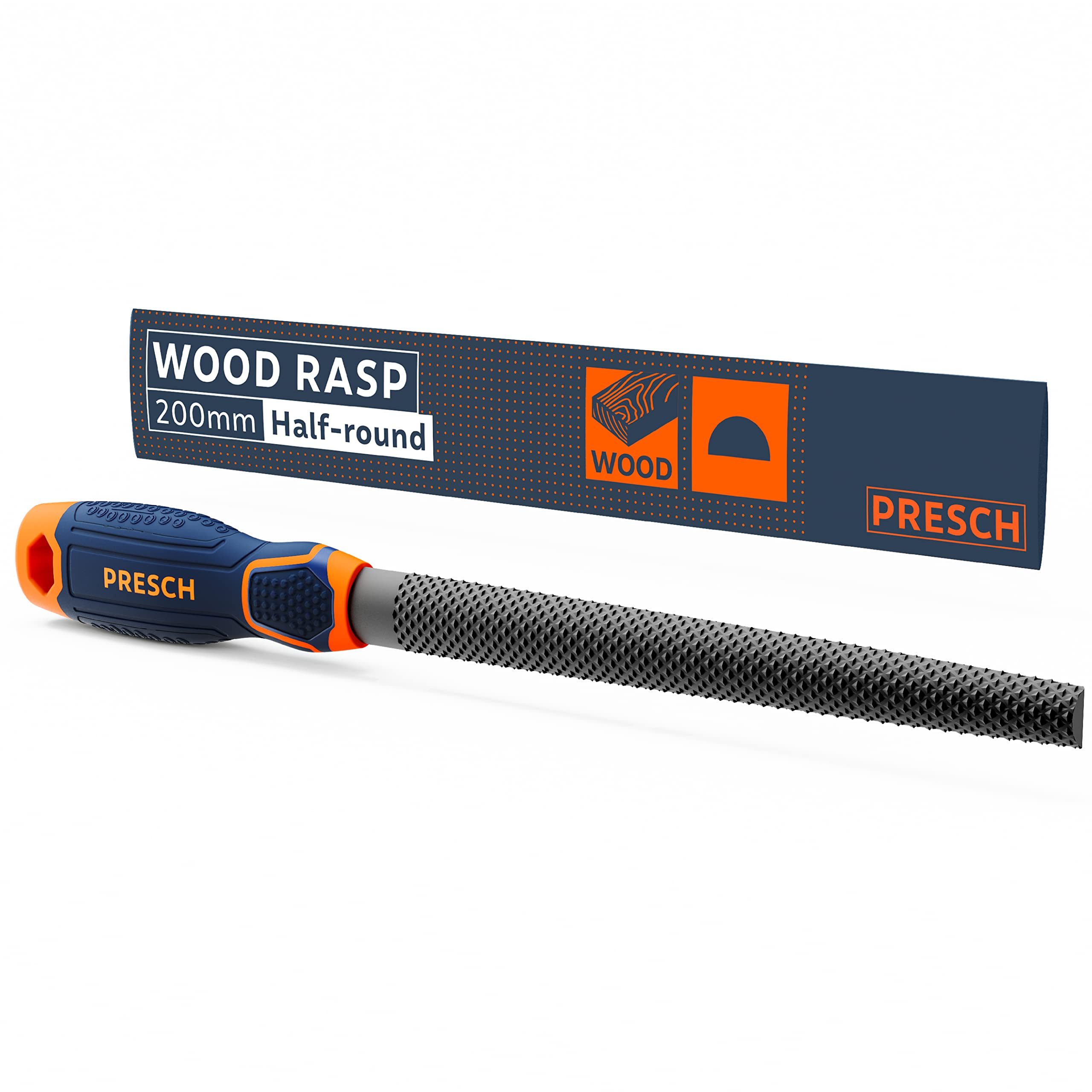 Presch Wood Rasp Half Round 200mm - Rasp for Shaping Holes and Curves in Hardwood or softwood - Professional Wood File