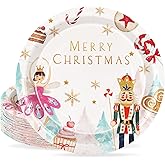JarThenaAMCS Merry Christmas Paper Plates Pink Nutcracker Disposable Plates 9 Inch Tableware Dinner Plates for Xmas Winter Home Party Decor, 50Pcs