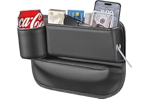ODDMMO Car Seat Gap Filler Organizer with Cup Holder, 2025 New Premium Leather Car Seat Gap Filler, No Drop Seat Guard & Car Organizer for Keys, Cards, Phone, Sunglasses AMD Small Items