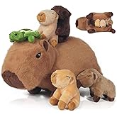 6 in 1 Capybara Plush Large Capybara Stuffed Animal with Babies Inside, 14.2" Mommy Stuffed Capybara Plush Pillow with Turtle 4 Baby Capibaras Peluches Plushies Toys for Kids Birthday Valentines Gifts