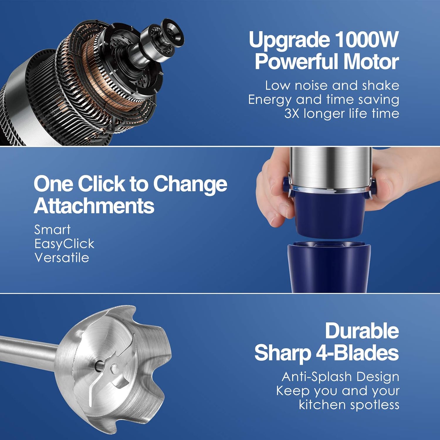 Acoqoos Hand Blender, 1000W Stick Blender 4 in 1 with 4 Blades