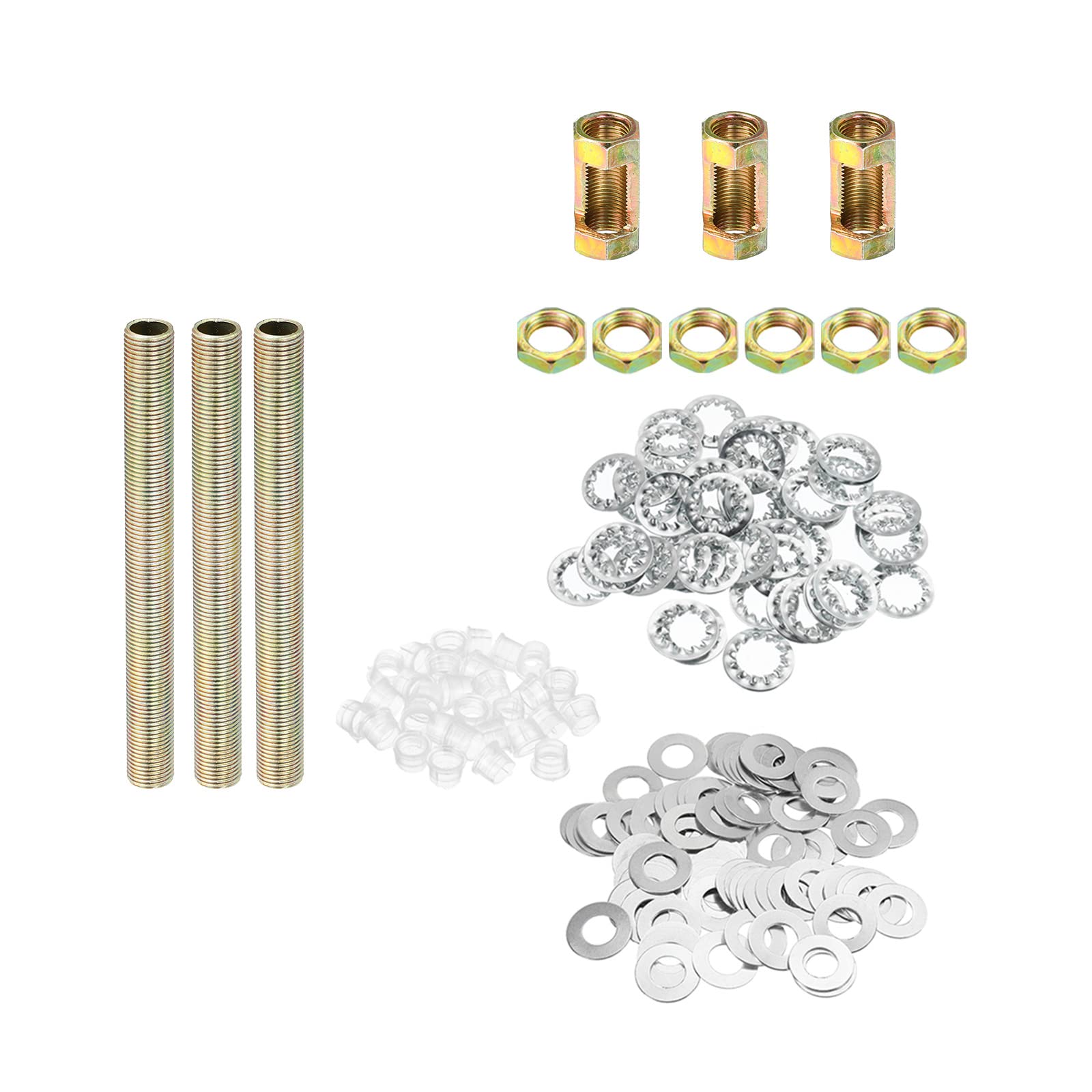 PATIKIL 1/8IP Thread 3.94" Lamp Pipe Kit with Lock Nuts Washers, Fasteners Assortment Hardware for Chandelier Ceiling Light DIY, Zinc Plating