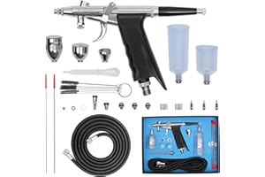 Colima Professional Dual-Action Trigger Airbrush Kit with 3 Nozzle Sizes (0.3mm/0.5mm/0.8mm) & 5 Paint Cups (2cc-40cc) Perfect for Tattoo, Makeup, Nail Art, Model Painting, Cake Decorating & Hobby Art