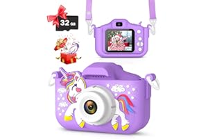DESUCCUS Kids Camera Toys for 3-12 Year Old Girls Unicorn Camera for Kids,Chritmas Birthday Festival Gifts for Girls，Digital Video Camera for Toddler 32G SD Card