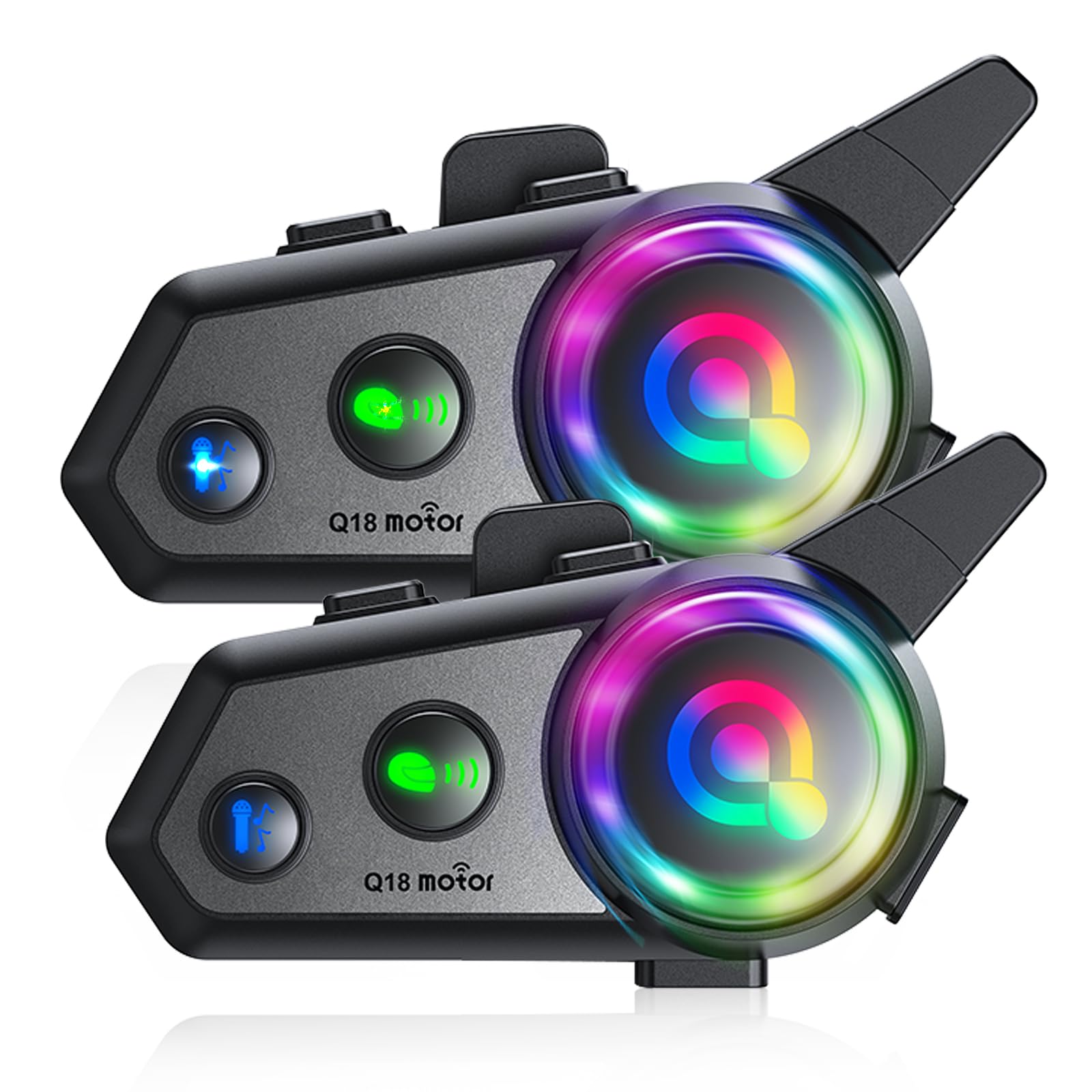 ZHIDUOXING Motorcycle Bluetooth Headset, Q18 Motorcycle Intercom with Music Sharing,1000m 2 Riders Motorbike Intercom HiFi Stereo Sound/CVC Noise Reduction/Automatic Response(2Pack)