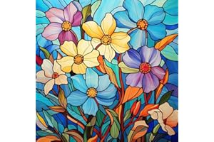 EIBEILI Diamond Painting Kits for Adults, Stained Glass Flower Diamond Art for Beginner DIY Round 5D Paint with Diamonds Pictures Gem Full Drill Diamond Dots Crystal for Home Wall Decor Gifts 12x12in