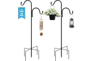 Vivantia 4 Pack 48 Inch Adjustable Double Shepherds Hooks for Outdoor 2 Sided Bird Feeder Poles with 5 Prong Base Heavy Duty Metal Garden Hook for Hanging Flower Basket Lantern Plants Bird Nests Decor