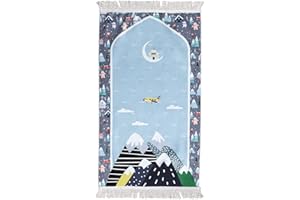 SKATTOOTH Kids Prayer Rug, Prayer Mat Padded, Cartoon Praying Rug for Children Gift, Ramadan Gifts (Grey)