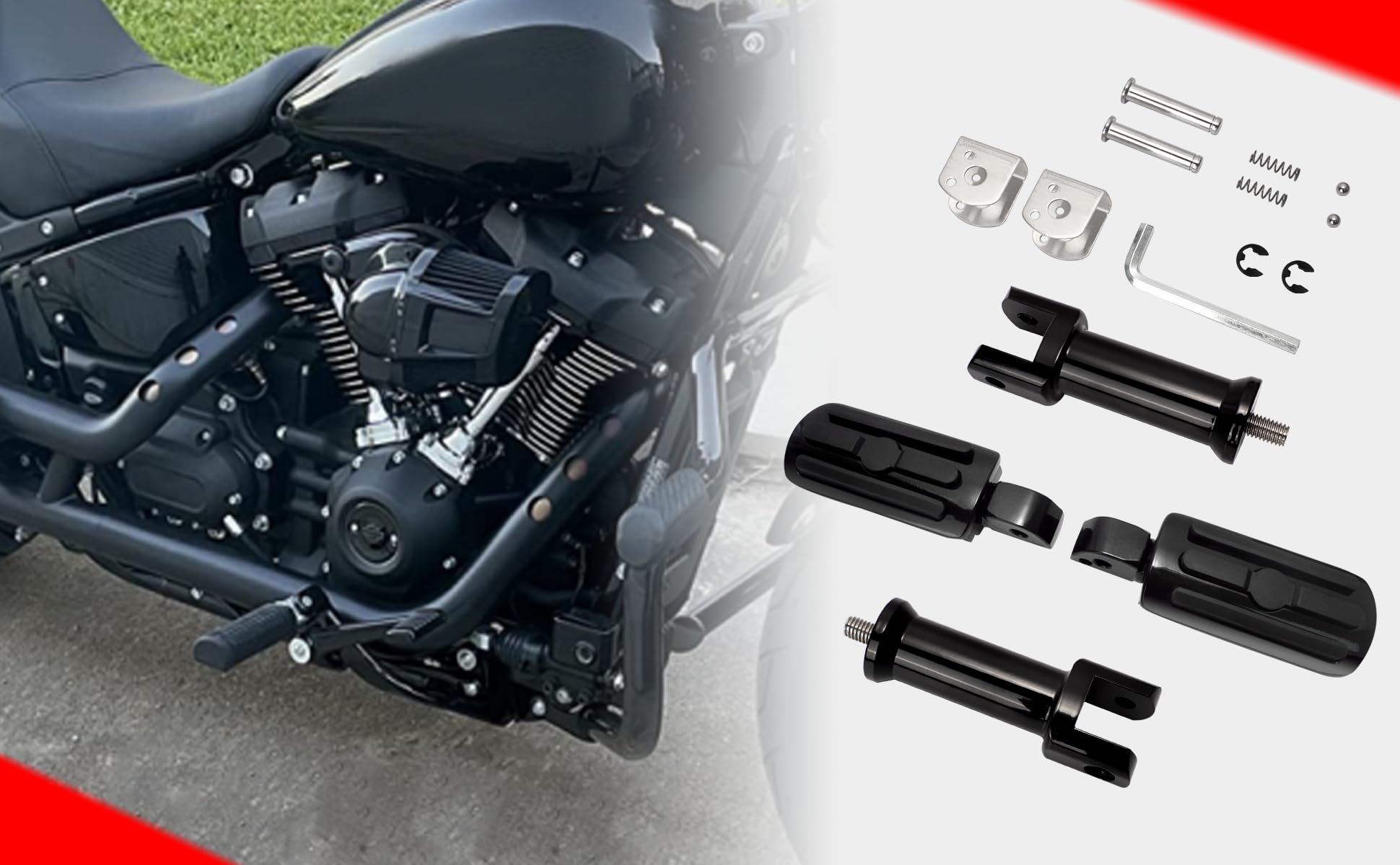 Photo 1 of WOWTK Passenger Footpegs with support mounting Kit for Harley Softail 2018-2025 Deluxe Fat Boy Heritage Sport Glide Softail Slim Street Bob Breakout models,Gloss Black