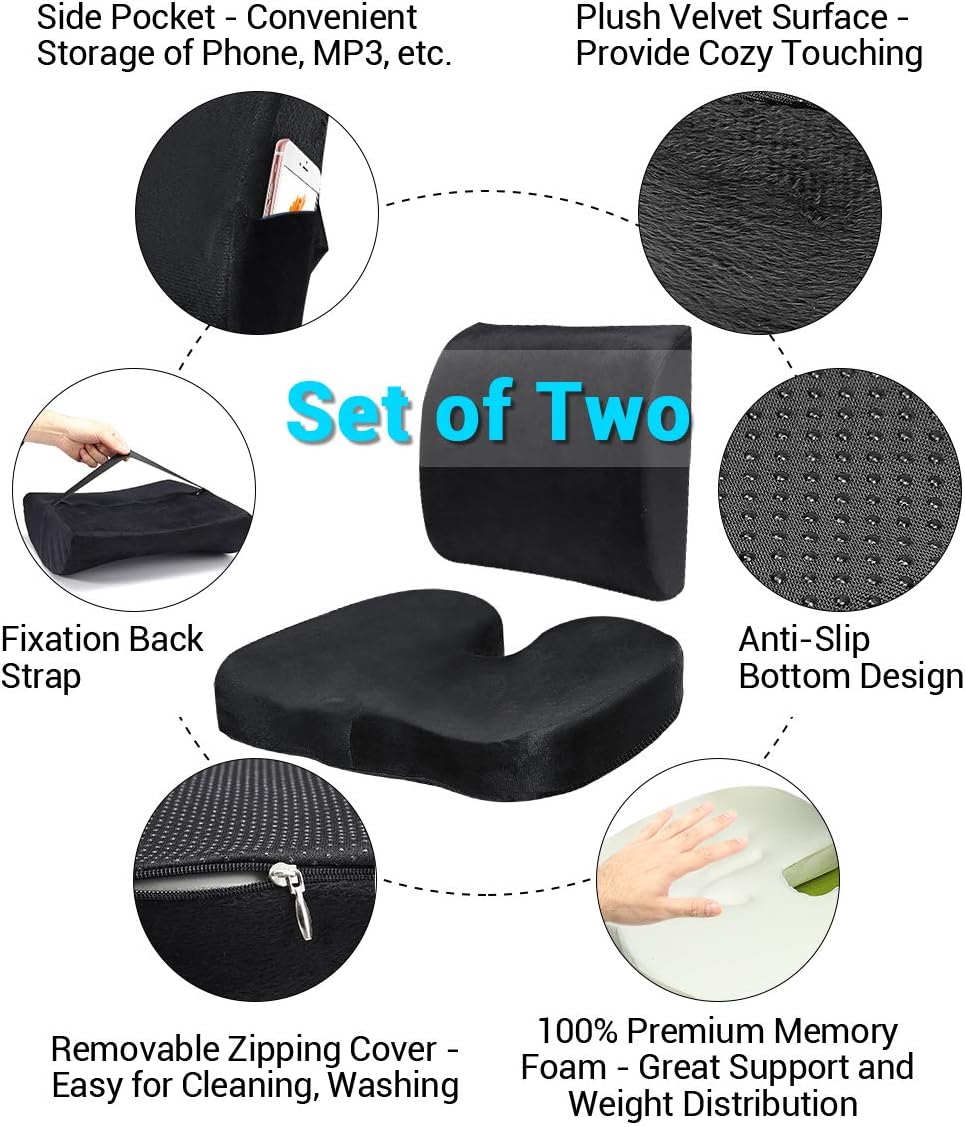 Essort Seat Cushion Ushaped Memory Foam Back Lumbar Support Provides
