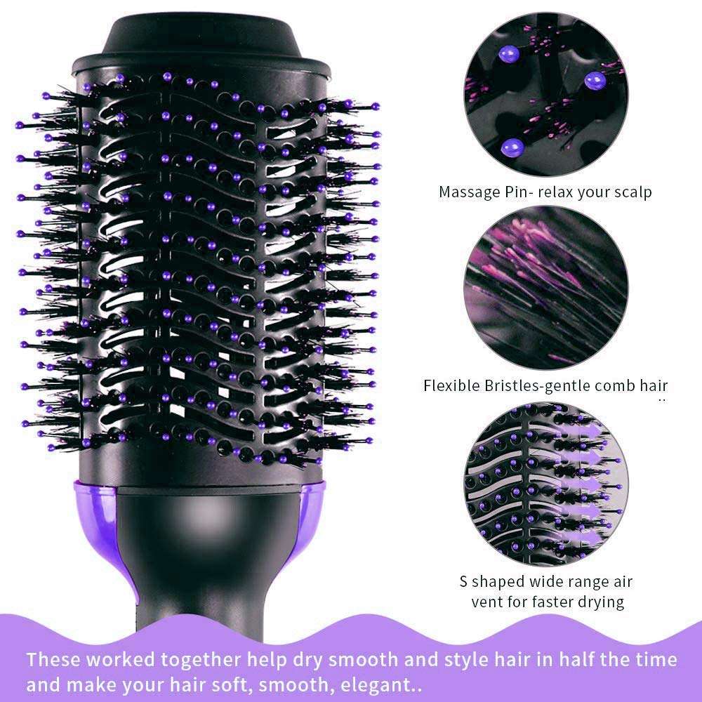 Modellatori ad aria calda One-Step - Asciugacapelli Multifunzione 2 in 1 Spazzola Rotante Con Anione A Infrarossi E Pettine Ad Aria Calda, In Ceramica, Per Capelli Lisci E Ricci (Viola)