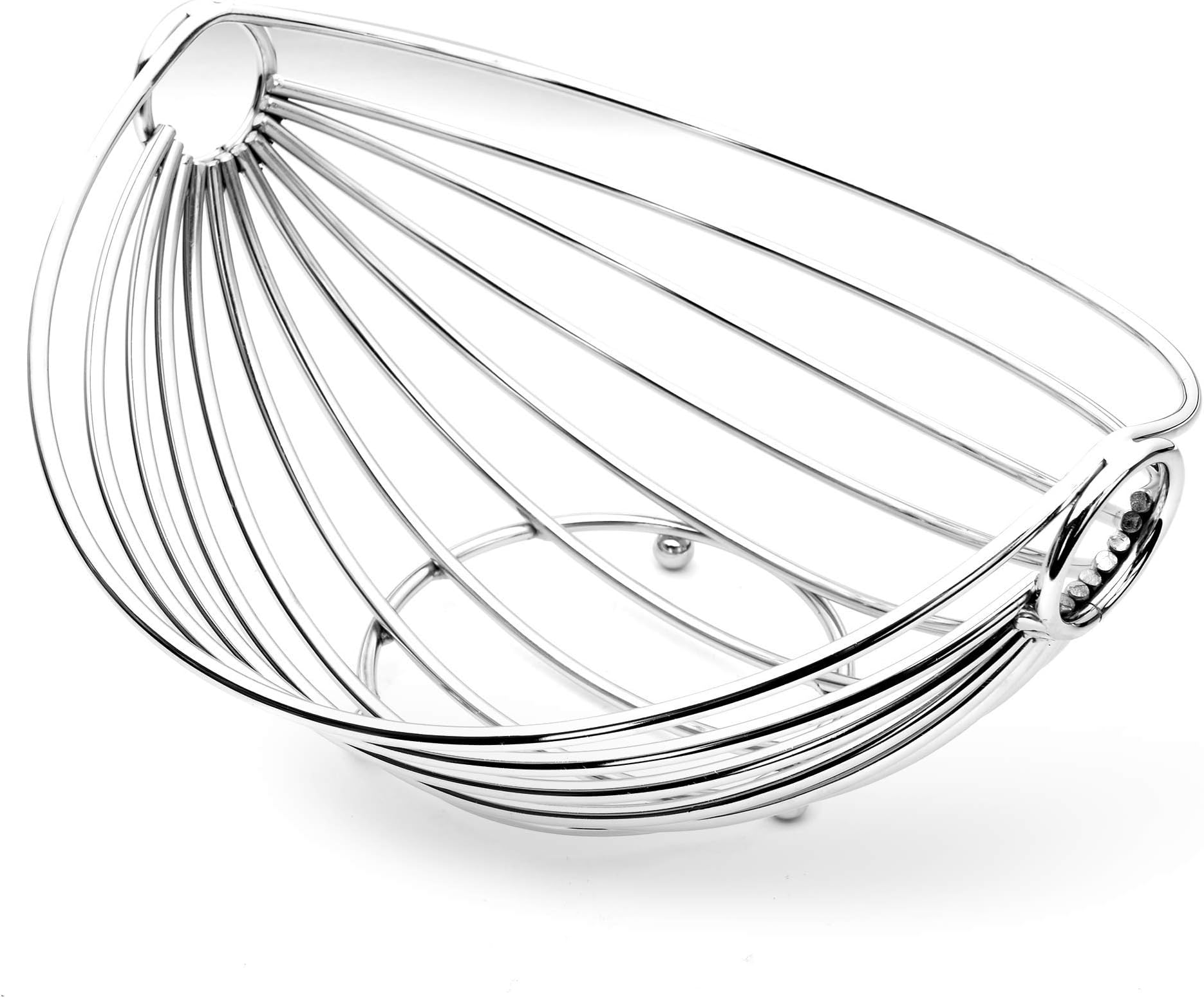 Sencillez Wire Fruit Basket/Bowl | Holder | Stand | Hammock for Countertop Centrepiece | Sturdy Modern Steel with Chrome Finish