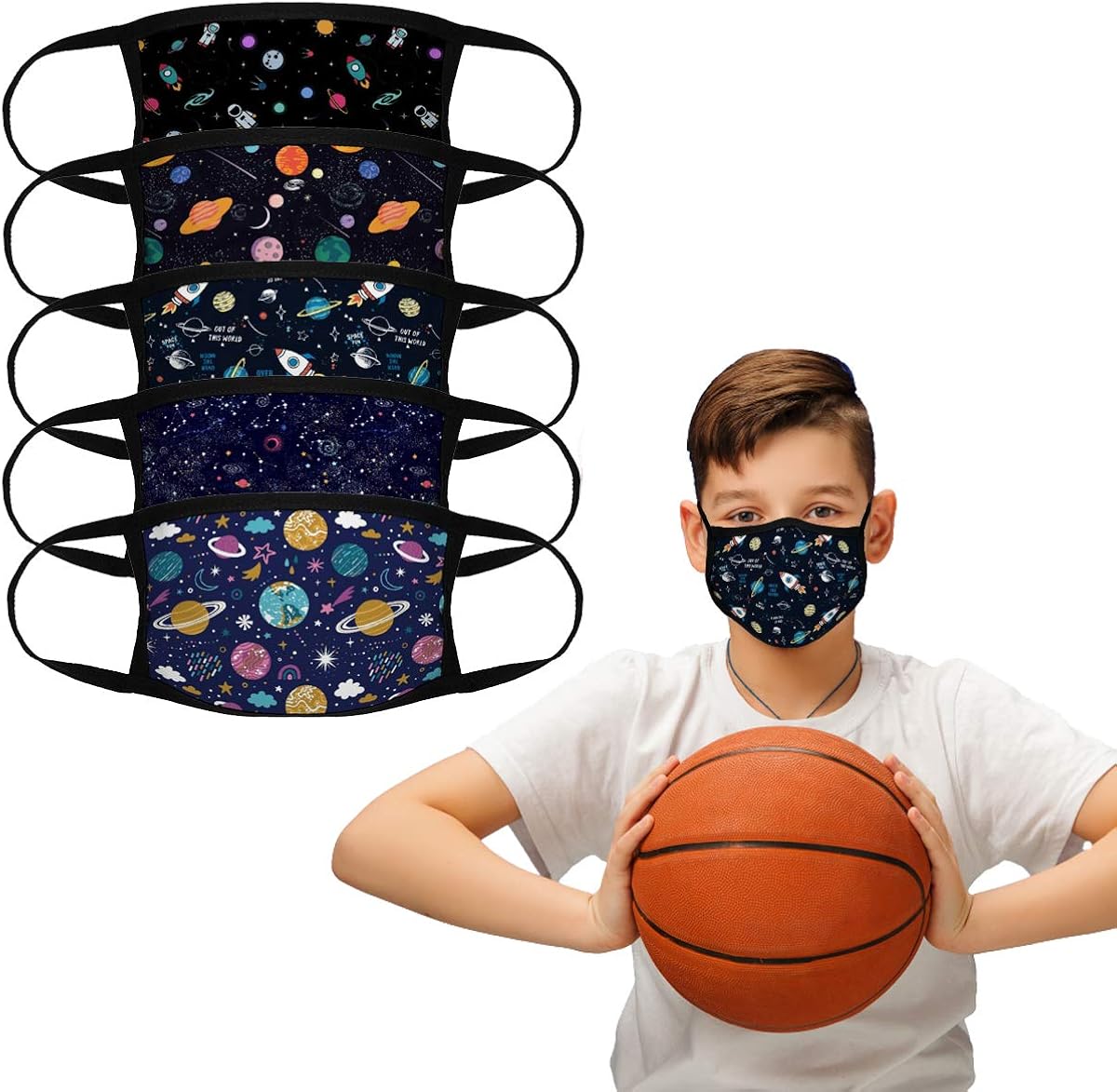 5PCS Big Kids Halloween Face Mask Bandana Reusable Washable School Students Cover Breathable Dust Covering for Youth Boys and Girls: Clothing
