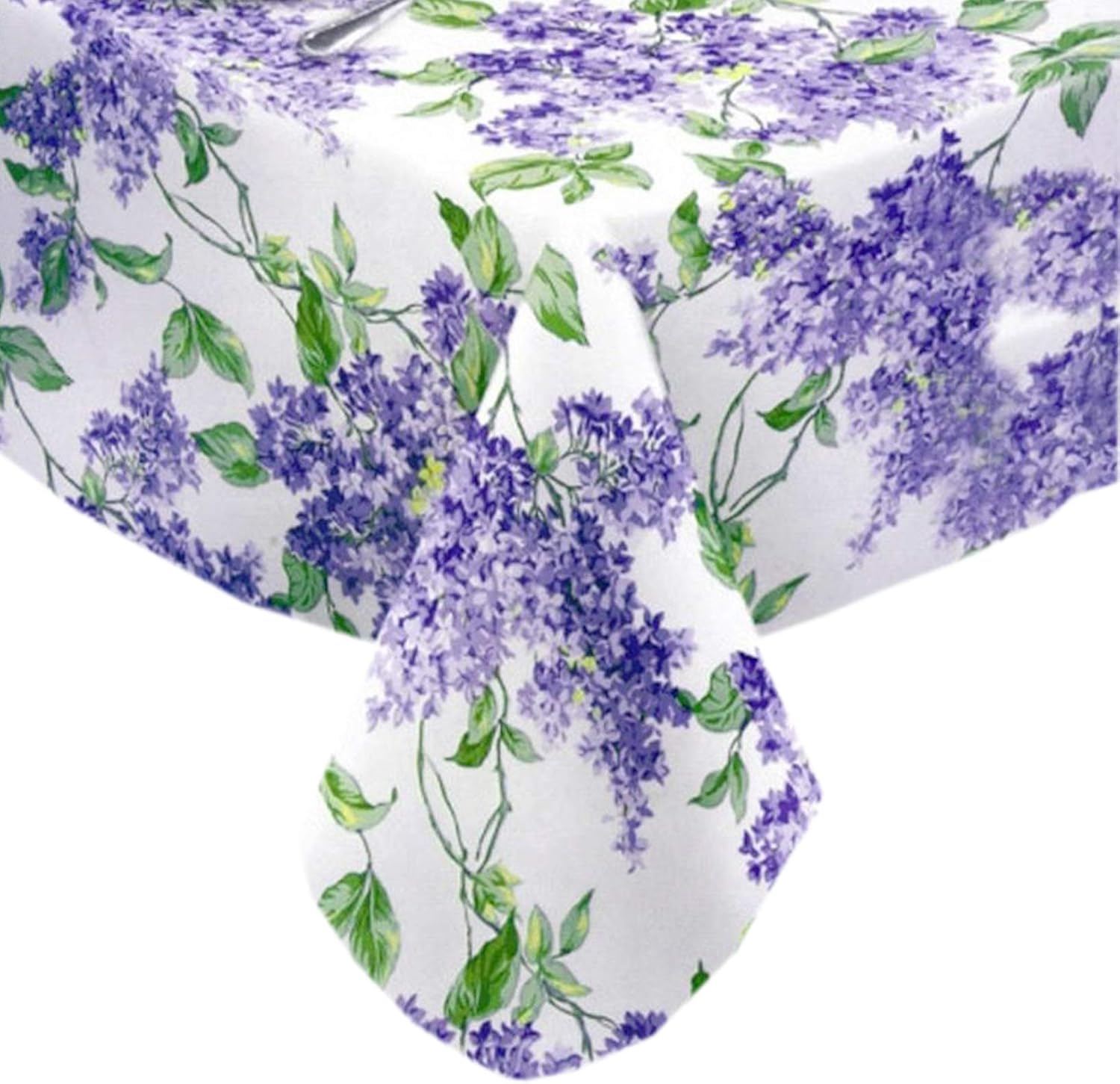 Lilac Fields Heavy 4 Gauge Vinyl Flannel Backed Tablecloth, Purple Lilacs Floral Indoor/Outdoor Wipe Clean Picnic, Kitchen, Dining Room Tablecloth - 60” x 120” Oblong/Rectangle